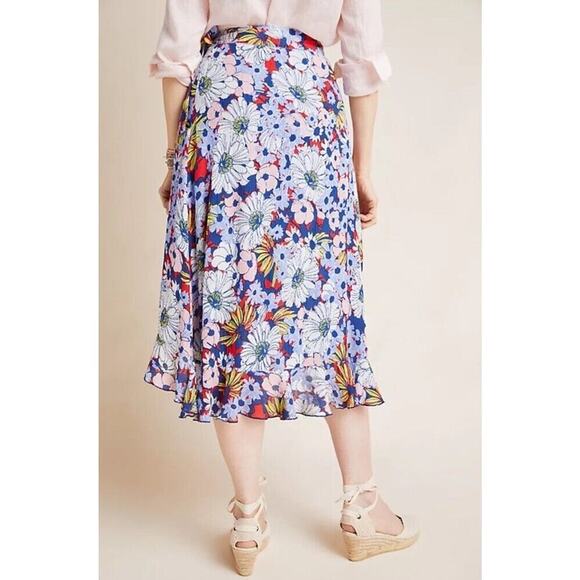 Anthropologie Maeve Sybil Wrap Skirt Size XS Floral Tie Waist Ruffle Hem Midi - Picture 9 of 16